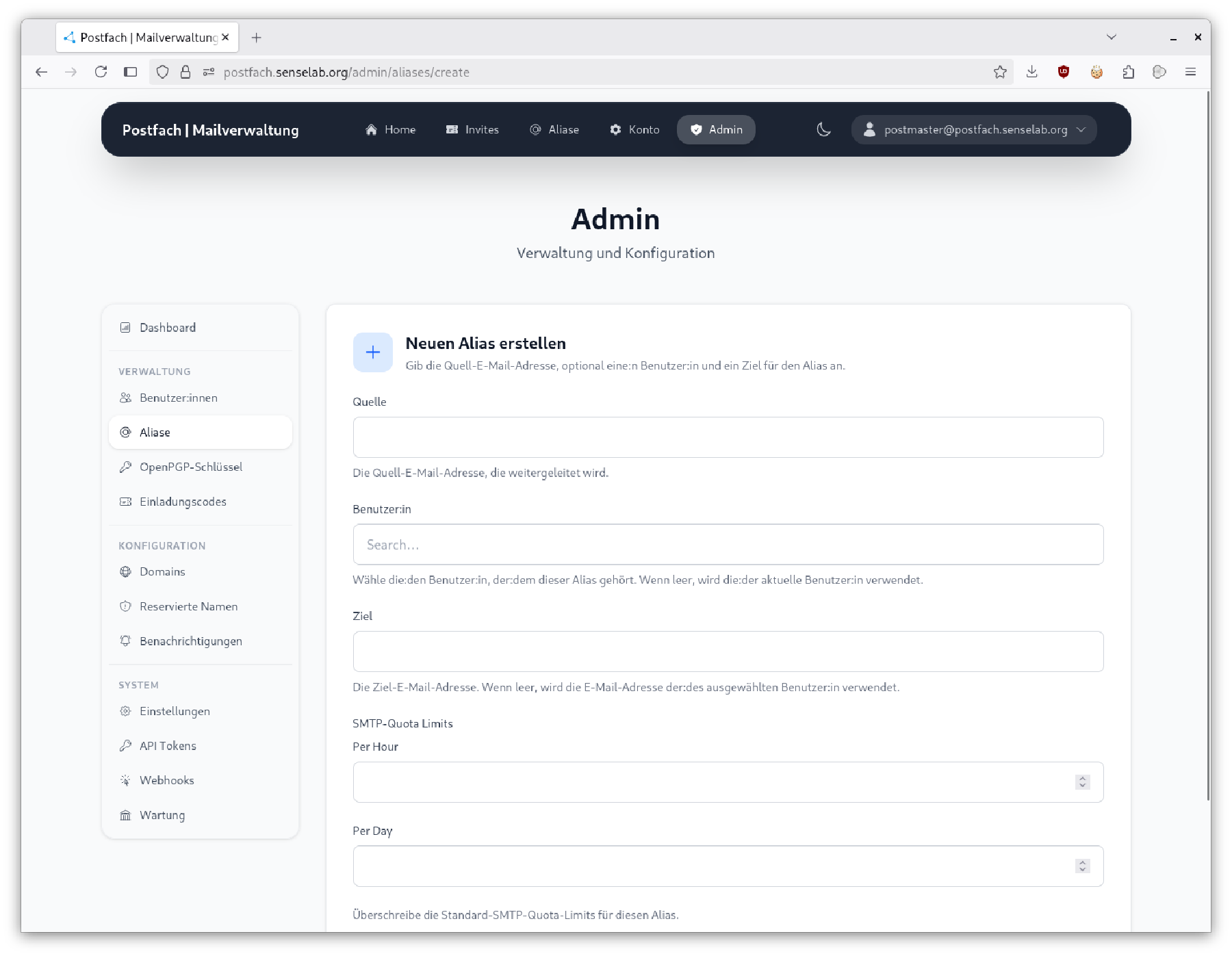 Eine neue Alias-Adresse anlegen