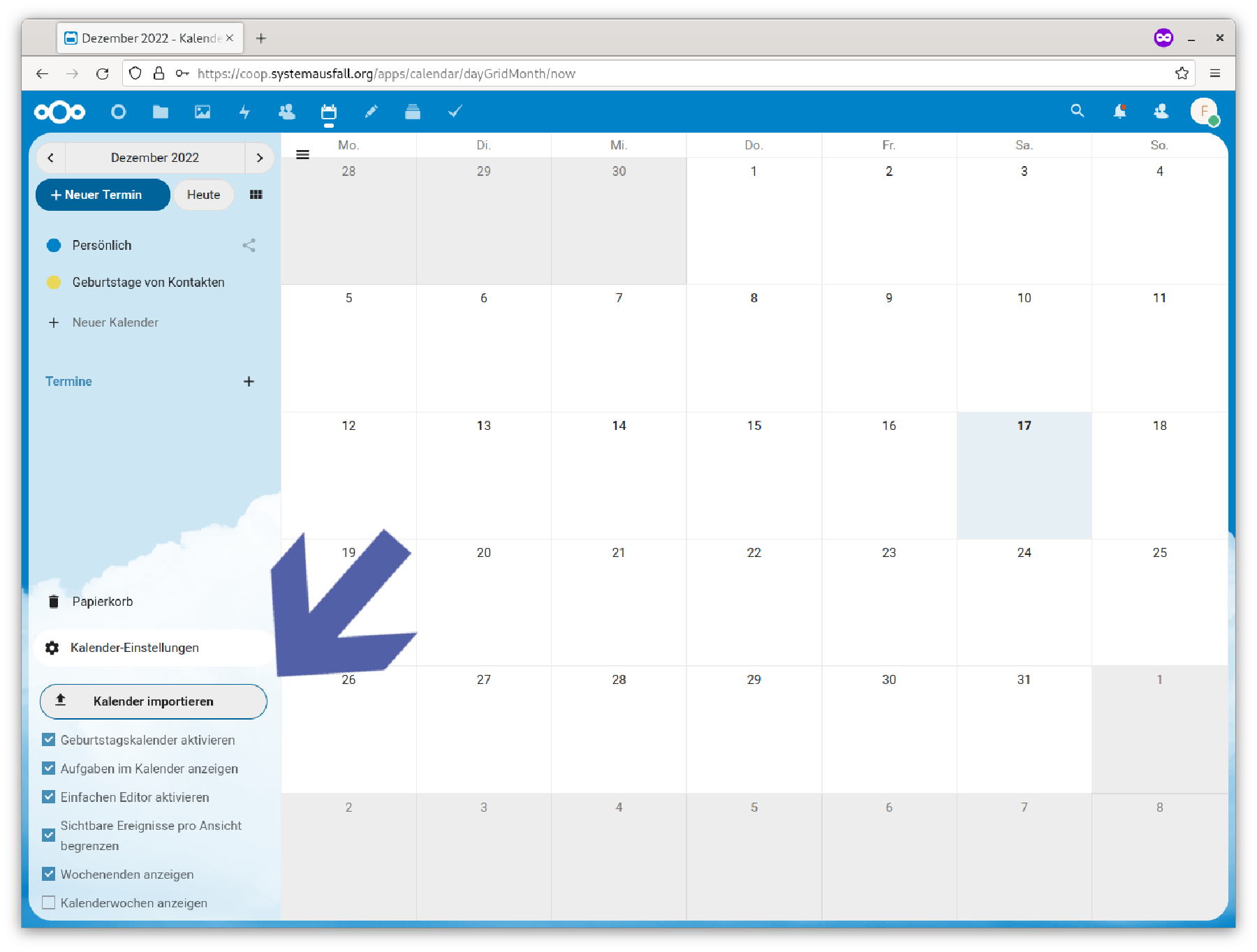 Kalender in Nextcloud importieren